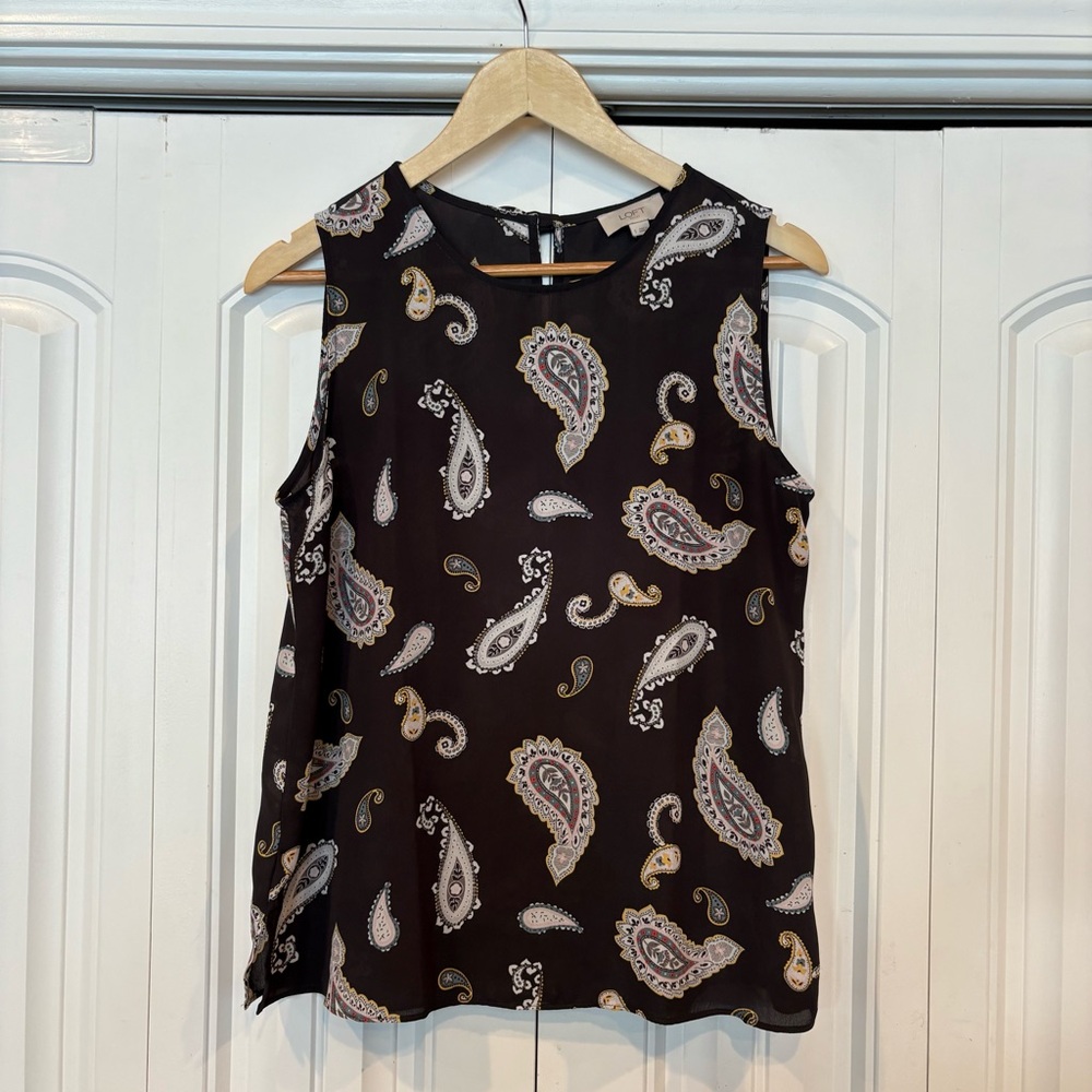 Loft Outlet Brownish/Gray Paisley Bow Back Detail‎ Tank Top Size Small
